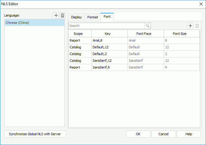 NLS Editor - Font tab