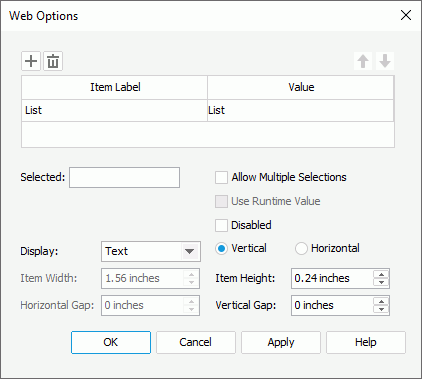 Web Options dialog box - List