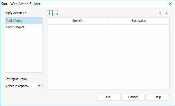 Sort - Web Action Builder dialog box