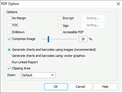 PDF Option dialog box
