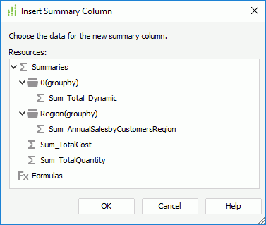 Insert Summary Column dialog box
