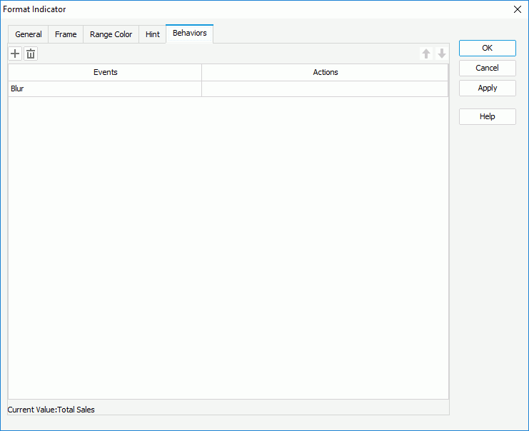 Format Indicator dialog box for library component - Behaviors