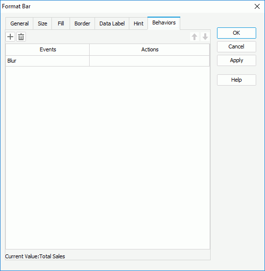 Format Bar dialog box for library component - Behaviors