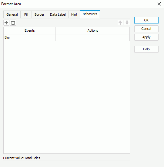 Format Area dialog box for library component - Behaviors tab