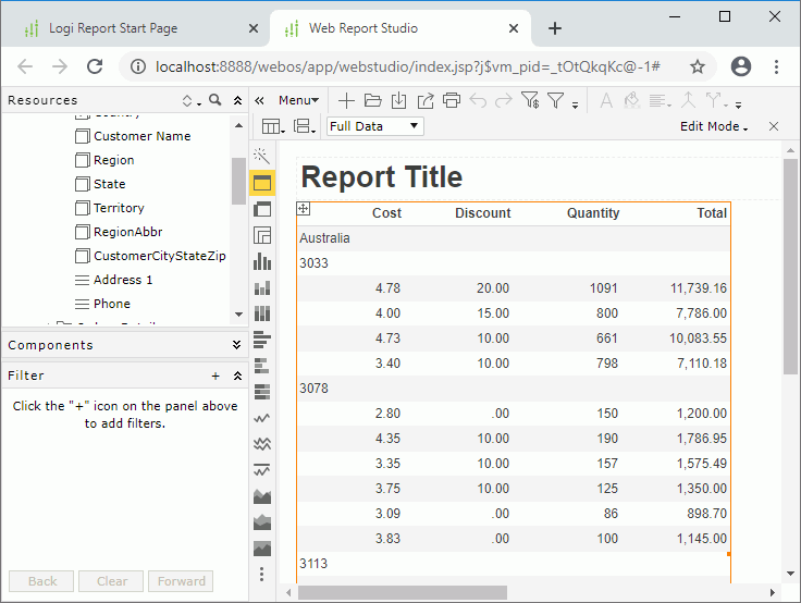 Web Report Table
