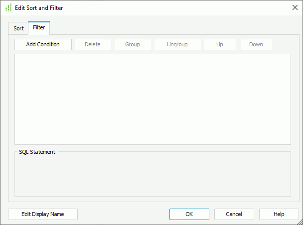 Edit Sort and Filter dialog box - Filter
