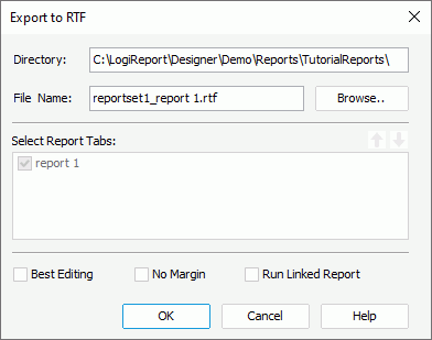 Export to RTF dialog box