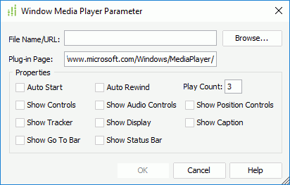 Windows Media Player Parameter dialog box