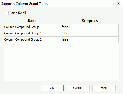 Suppress Column Grand Totals dialog box