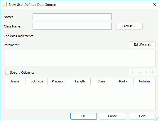 Add User Defined Data Source dialog box
