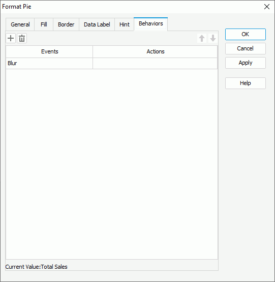 Format Pie dialog box for library component - Behaviors tab