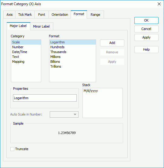 Format Category (X) Axis dialog box - Format - Major Label