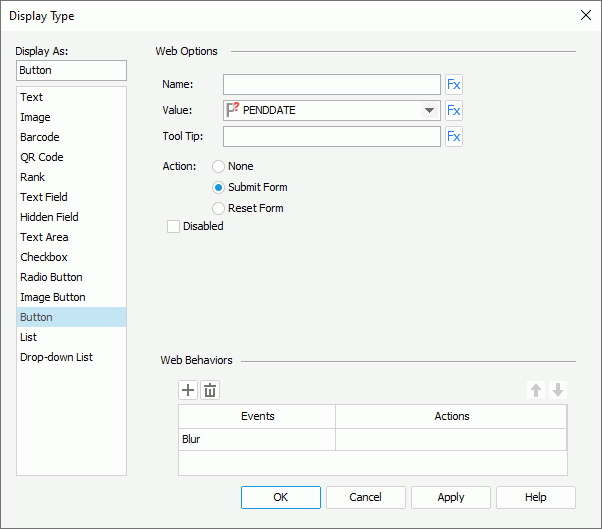 Display Type dialog box - Button