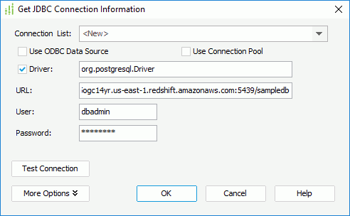 Get JDBC Connection Information dialog box