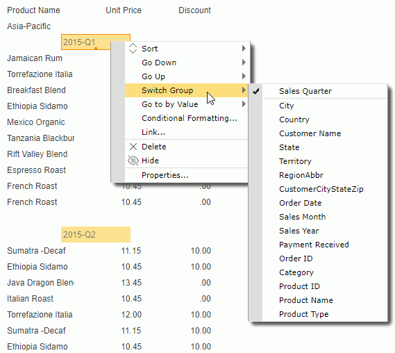 Sort Banded Object by Shortcut Menu