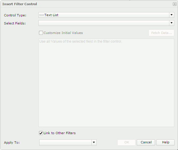 Insert Filter Control dialog