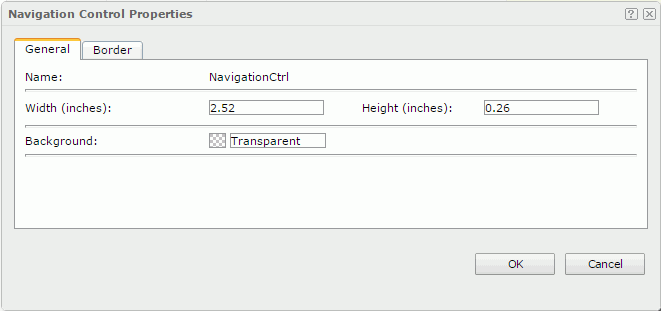 Navigation Control Properties dialog - General tab