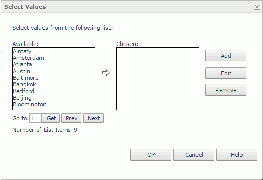 Select Value dialog