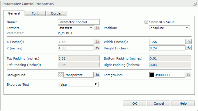 Parameter Control Properties dialog - General tab