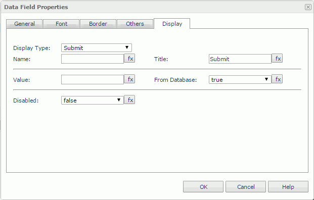 Data Field Properties dialog - Submit Button Display Type