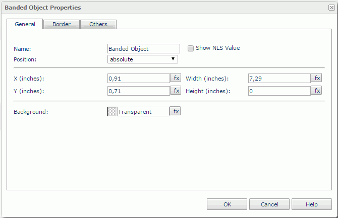Banded Object Properties dialog - General tab