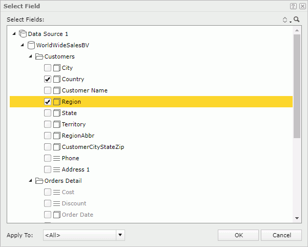 Select Fields for Filter