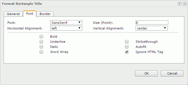 Format Rectangle Title dialog - Font tab