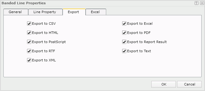 Banded Line Properties dialog - Export tab