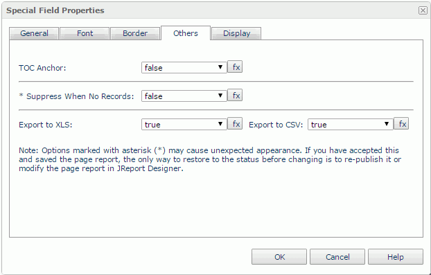 Special Field Properties dialog - Others tab