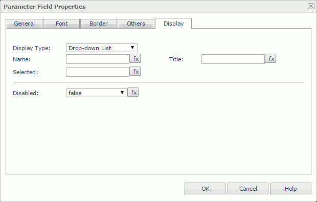 Parameter Field Properties dialog - Drop-down List Display Type