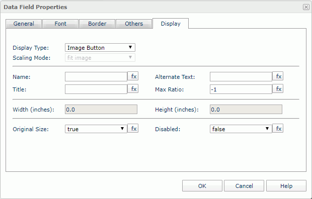 Data Field Properties dialog - Image Button Display Type