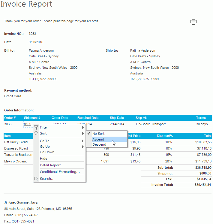 Invoice Report