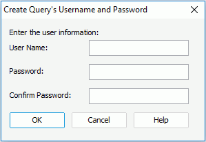 Create Query's Username and Password dialog