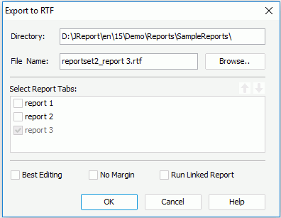 Export to RTF dialog