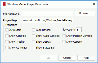 Windows Media Player Parameter dialog