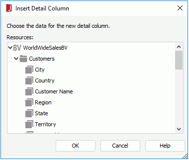 Insert Detail Column dialog