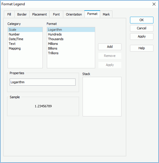 Format Legend dialog for Page Report - Format