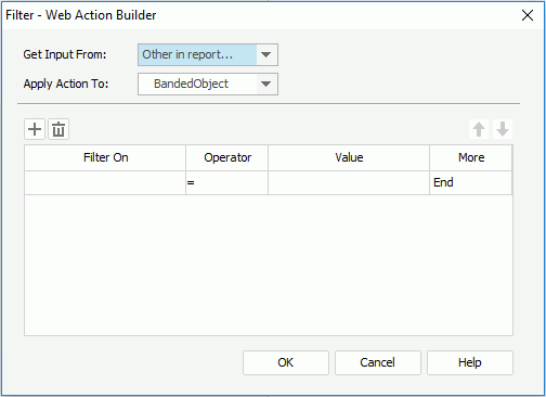 Filter - Web Action Builder dialog