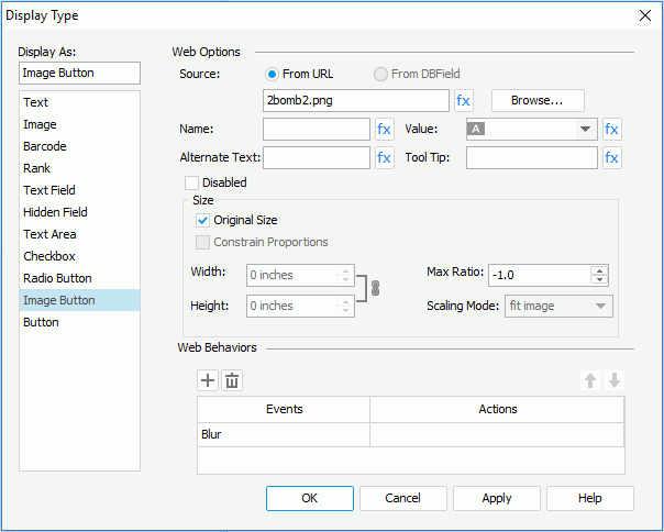 Display Type dialog - Image Button