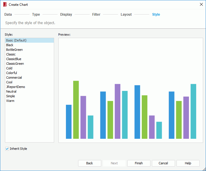 Create Chart wizard for KPI chart - Style screen