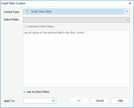 Insert Filter Control dialog - Single Value Slider