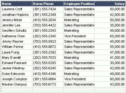 Table in Page Report