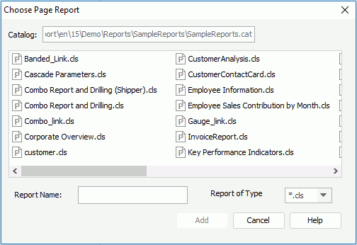 Choose Page Report dialog