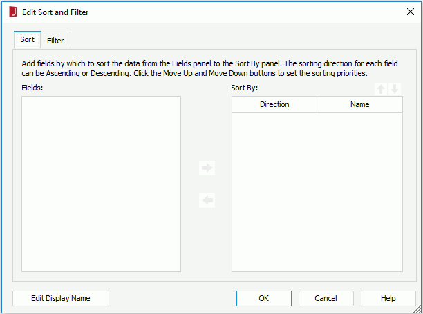 Edit Sort and Filter dialog