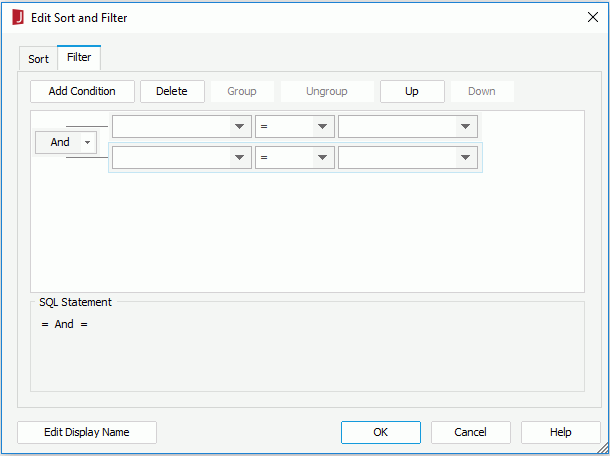 Edit Sort and Filter dialog - Filter