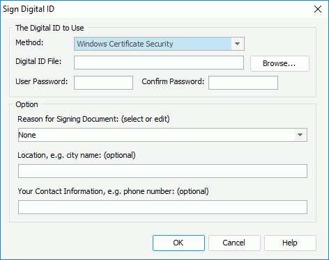 Sign Digital ID dialog