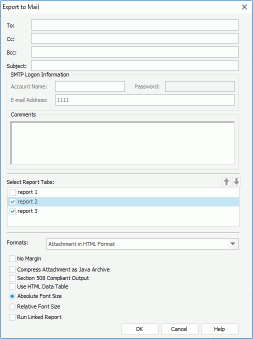 Export to Mail dialog