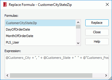 Replace Formula dialog