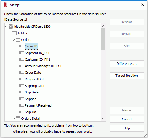 Merge dialog