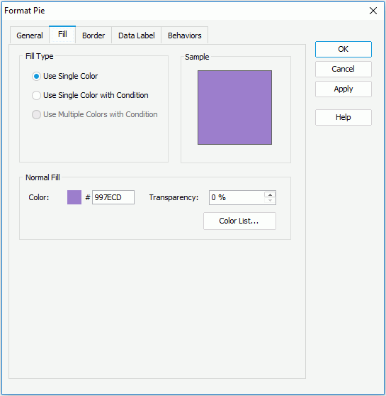 Format Pie dialog for Library Component - Fill